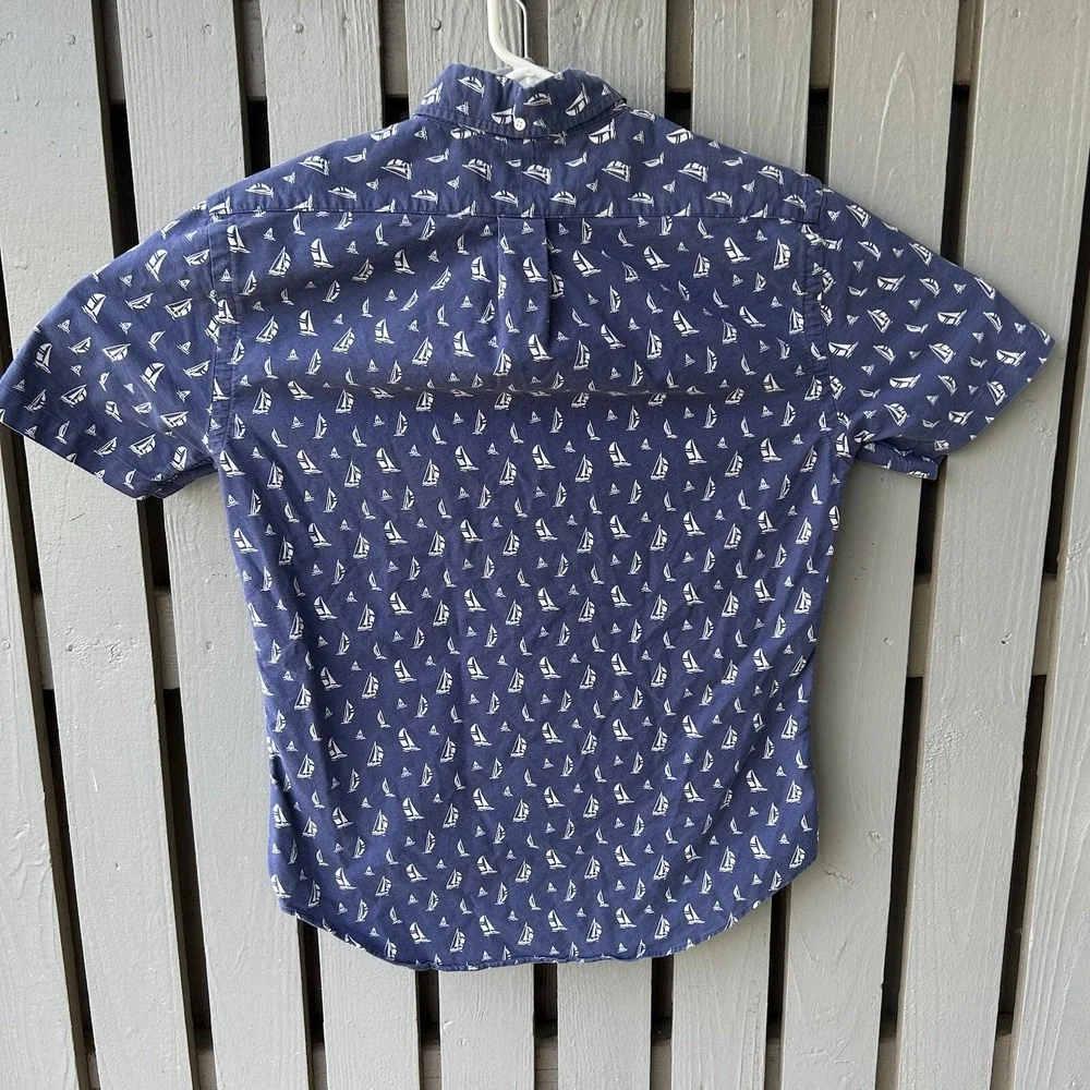 Polo Ralph Lauren Shirt Button Down Men's Medium‎ Short Sleeve Blue Sailboat